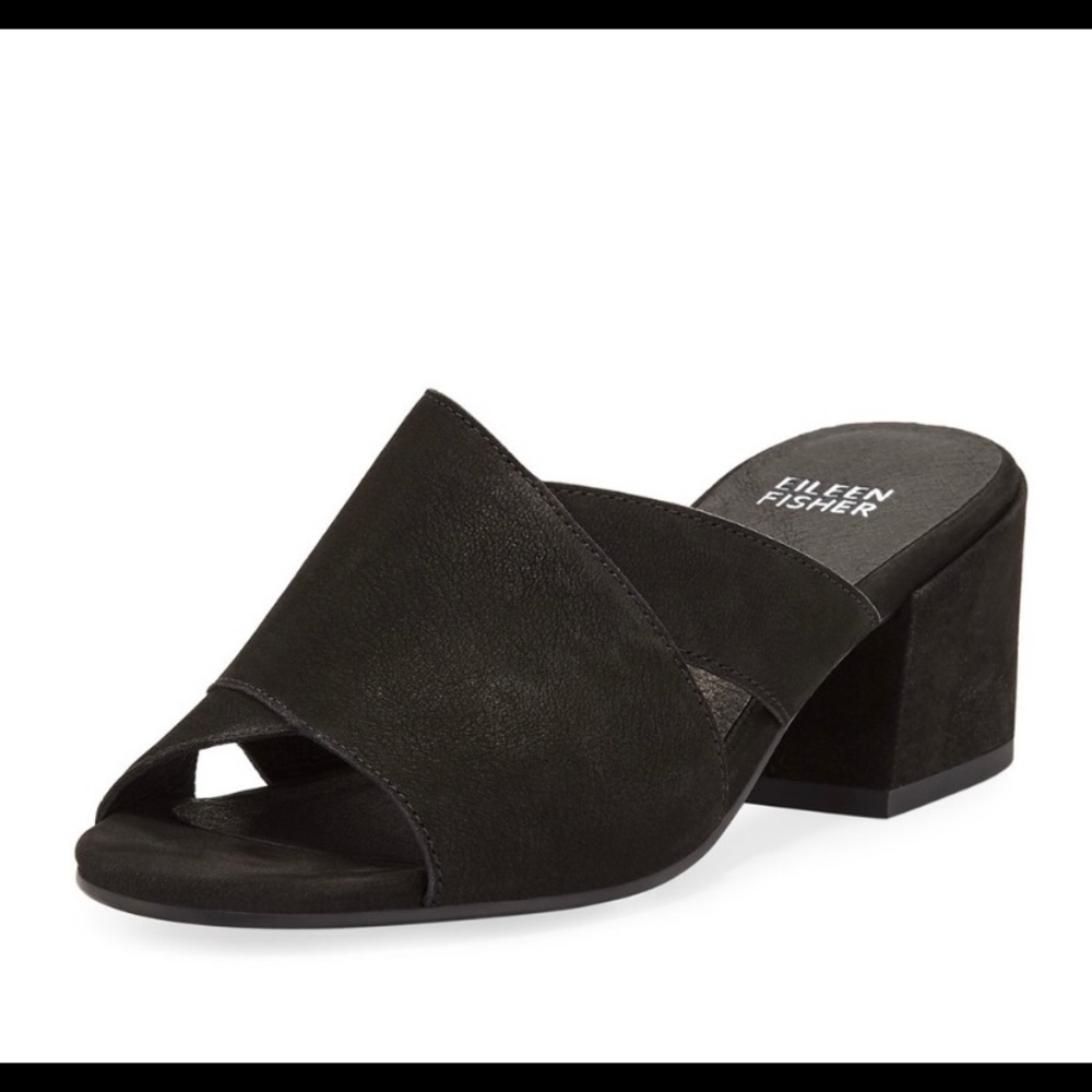 Eileen Fisher Haven Tumbled Nubuck Slide, Black, 7.5